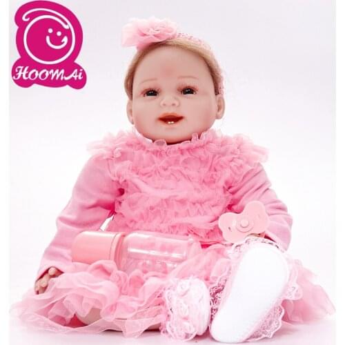Factory New Style 22" 55CM Brown Curved Hair Soft Cloth Body Newborn Alive Baby Doll Kits for Kids