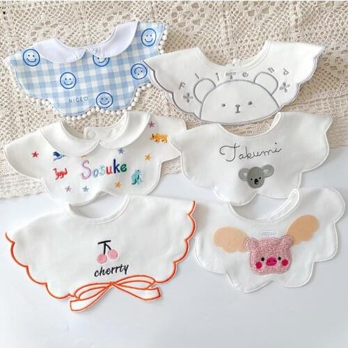 0-2T Newborn Baby Bib Embroidery Princess Bib Cotton Saliva Bibs Cute Fake Collar Boys Girls Baby Feeding Bib Infant Accessories