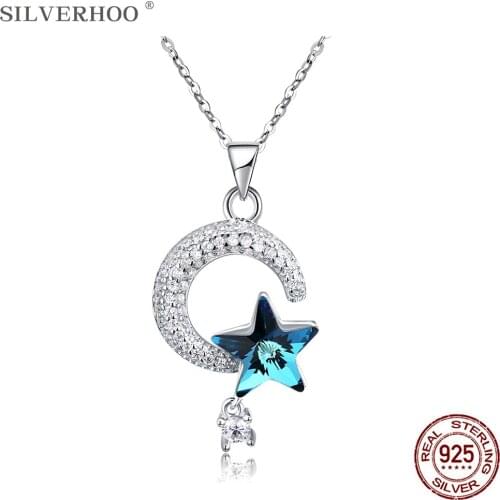 SILVERHOO 925 Sterling Silver Pendant Necklace For Women Star Shape Austria Crystal Necklace Party High Jewelry Gift Trend 2021