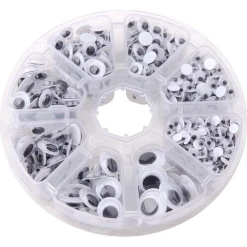 Approx 885pcs/box 4~12x2~3mm Flat Round Plastic Wiggle Googly Eyes Cabochons DIY Scrapbooking Crafts Accessories