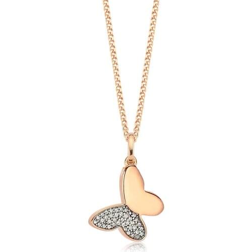 Valori Jewels Lucky Butterfly, Zirconia White Gemstone, Rose Gold Plated, Sterling Silver Charm Necklace