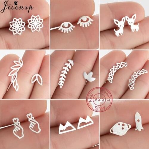 Bohemian Real 925 Sterling Silver Earrings Women Leaf Ear Climber Girls Geometric Chihuahua Eyes Rocket Studs Party Jewelry S925