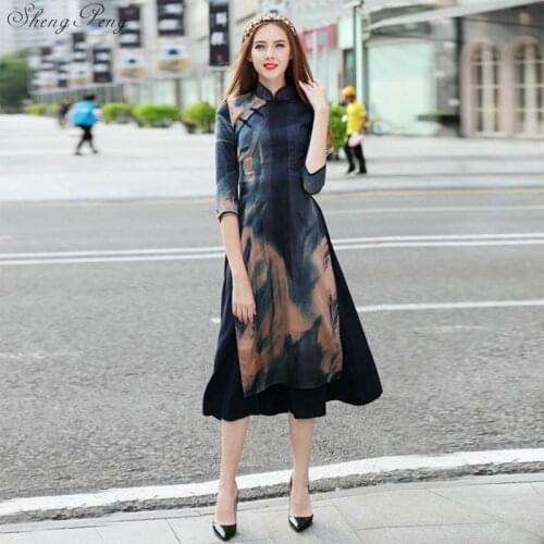 Vietnam aodai Chinese traditional Clothing For Woman Qipao long Chinese Oriental dress modern cheongsam ao dai Q300