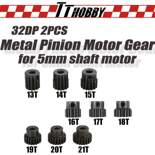 TTHOBBY 32dp Metal Pinion Motor Gear Steel Pinions 13T-21T 5mm Shaft Motors Gears for 1/10 RC Car Truck Brushed Brushless Motor