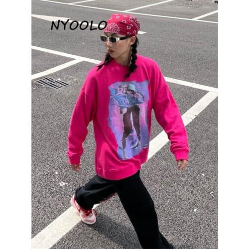 NYOOLO Harajuku Streetwear Abstract Character Print Long Sleeve Pullovers Sweatshirt Women Men Clothes Spring Autumn Hip Hop Top