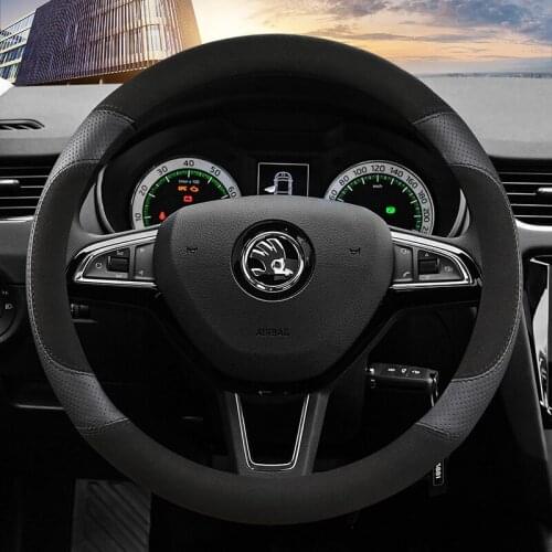 38CM Suede Cow Leather Car Steering Wheel Cover for Skoda Octavia A5 A7 RS Octavia 2 3 Combi Auto interior Accessories