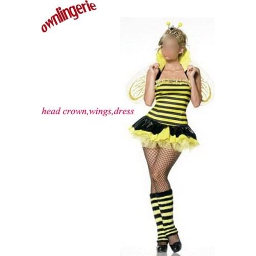 Yellow Bee halloween Costumes Role Play Dress With Wings for women