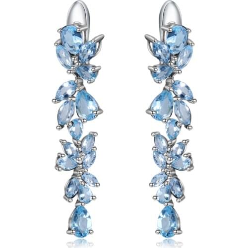 GEMS BALLET 19.66Ct Natural Sky Blue Topaz Gemstone Earrings 925 Sterling Sliver Leaves Drop Earrings For Women Fine Jewelry
