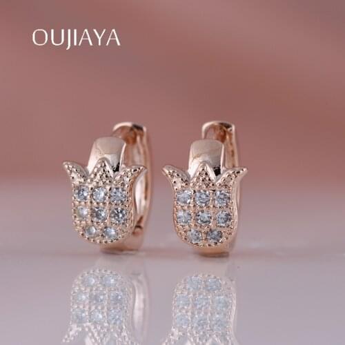 OUJIAYA New Arrivals 585 Rose Gold Drop Dangle Earrings Women Small Flame Type Micro-wax Inlay Natural Zircon Party Jewelry A60