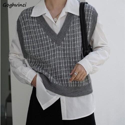 Plaid Sweater Vest Women Loose Retro V-neck Cozy Spring Design Elegant College Leisure Streetwear Ladies All-match Harajuku New