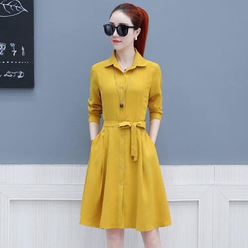 Mujer Intellectual Dress Womens 2020 Spring New High Waist Was Thin A-Line Elegant British Temperament Shirt Dresses Women Z961