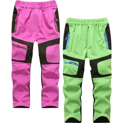 Winter Ski Pants Waterproof Pants Kids Outdoor Windproof Softshell For Boys Girls Winter Fleece Warm Hiking Trouser Children