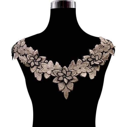 1PCS Elegant Black Apricot Double Layers Venise Embroidery Flowers Lace Applique Garment Dress DIY Handicraft Sewing Accessories
