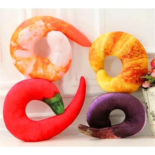 1Pcs Fashion Simulation Shrimp Chili pepper Eggplant Pillow Creative U-Shaped pillow Neck pillow waist pillow children gifts