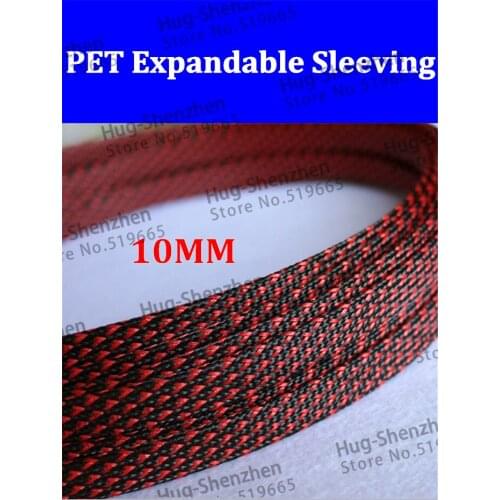10mm 100M High density Flexible PET Expandable Braided sleeve wire harness sleeving - Black & Red color
