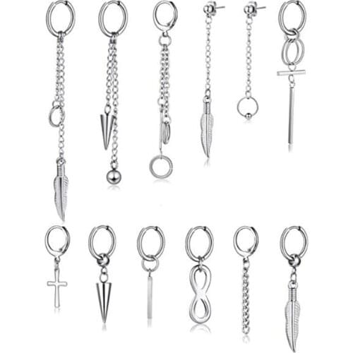 12 pcs/set KPOP DNA Korean Earrings Stainless Steel Chain Feather Idol Men Women Rock Grunge Hipster Punk Stud Earrings Unisex