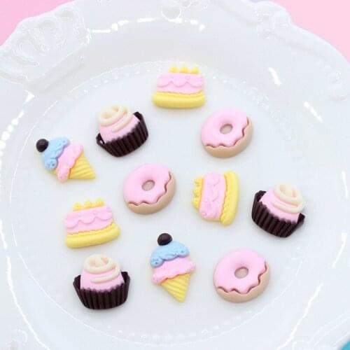 20Pcs Kawii Resin Cake Flatback Ice Cream Biscuit Donut DIY Cabochon Scrapbooking Cute Accessories For Craft Embellishments