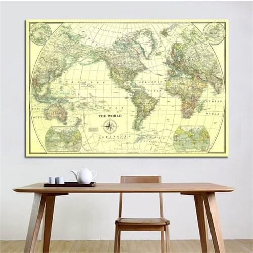 225*150cm The Retro World Political Map 1922 Wall Art Poster Vintage Canvas Painting Living Room Home Decoration