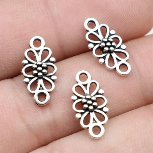 40PCS/lot 8*16mm Metal Charm Flower Connector Antique Silver Bronze Color Making DIY Handmade Tibetan Jewelry DIY