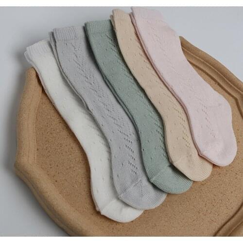 5 pairs/lot 0-5 years old casual and comfortable baby socks mesh breathable solid color long tube childrens socks soft cotton