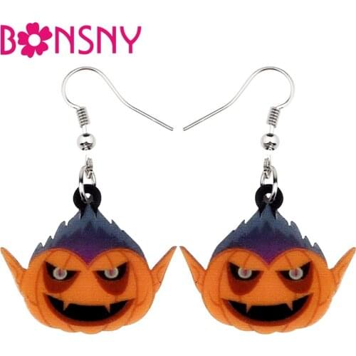 Bonsny Statement Acrylic Halloween Pumpkin Devil Earrings Drop Dangle Cartoon Novelty Jewelry For Women Girls Teens Gift Charms
