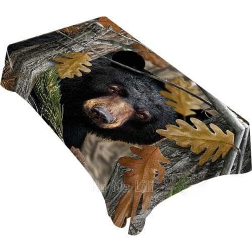 Decorative Rectangle Table Cloths Black Bear Family In Autumn Forest