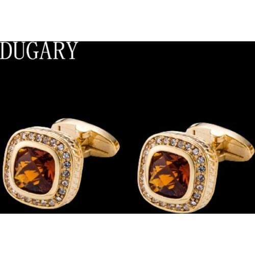 DUGARY Luxury shirt cufflinks for mens Brand cuff buttons cuff links gemelos High Quality Golden crystal abotoaduras Jewelry