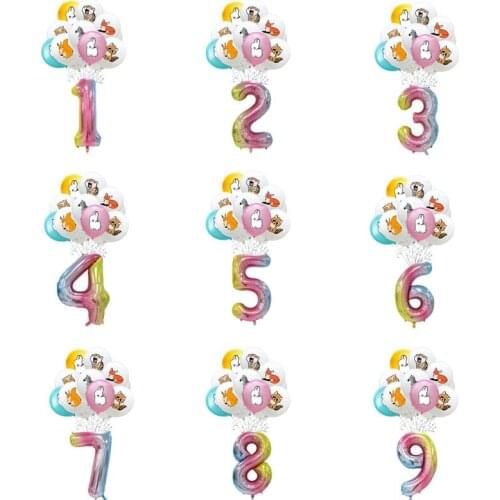 Rainbow Number Green Helium Balloon 12 Inches Animal Latex Balloons Animal Theme Childrens Birthday Party Decorations