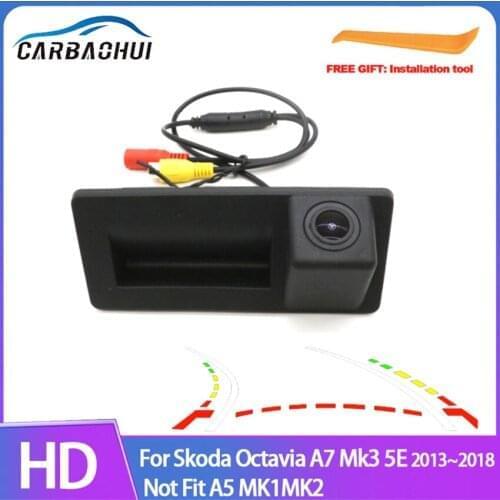 Dynamic Trajectory Line Car Reverse Backup Rear View Trunk Handle Camera For Skoda Octavia A7 Mk3 5E 2013~2018 Not Fit A5 MK1MK2