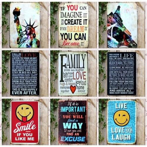 [ Kelly66 ] Life Family Keep Calm And Keep Smile Love Laugh Tin Metal Sign Home Decor Bar Wall Art Painting 20*30 CM Size JT-9