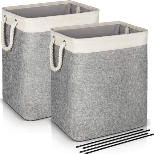 Laundry Basket with Handles Collapsible Linen Laundry Hampers Built-in Lining Detachable Brackets for Toys Clothe Organizer Gray