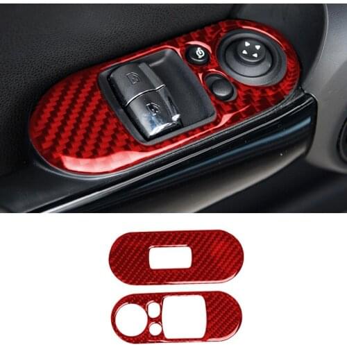 Red Carbon Fiber Window Control Panel Outlet Door Handle Cover Trim Car Logo Stickers Fit For BMW MINI F55 F56