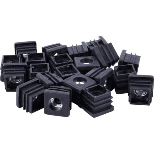 Square Tubing Pipe End Caps Insert Plugs M8 Thread 20x20mm 20Pcs Black