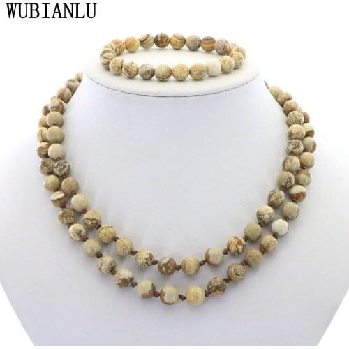 Hot Selling Charming 8mm Natural Stone Long Necklace Bracelet Fine Jewelry Set For Women Charming Girl Party Accessories T264