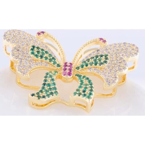 Copper Metal Micro Pave Green Zircon Butterfly Handmade Connectors Fit DIY Fashion Bracelet Necklace Charms Jewelry Accessories