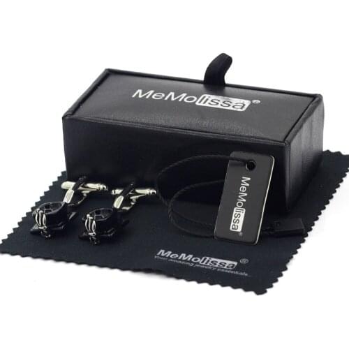 MeMolissa Display Box Cufflinks Punk Style Black Hat Cufflinks Chain Design Black Plated Mens Cufflinks Free Tag & Wipe Cloth