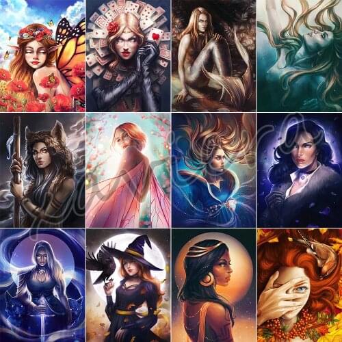 5D Diy Cartoon Diamond Painting Girl Portrait Embroidery Kit Witch Goddess Elf Full Square Round Drill Cross Stitch Accessories