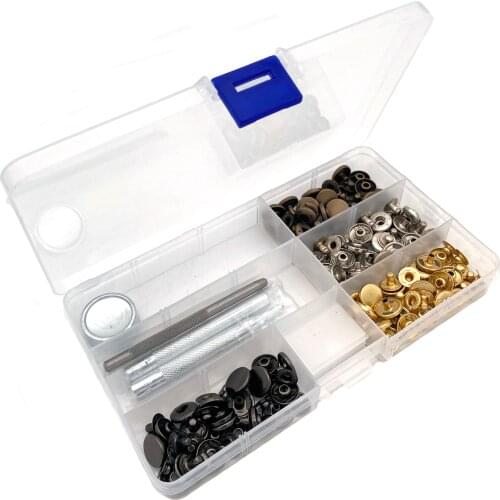 40 Set Leather Snap Fasteners Kit Single Cap Leather Rivets Metal Button Snaps Press Studs with Fixing Tool for Leather Craft
