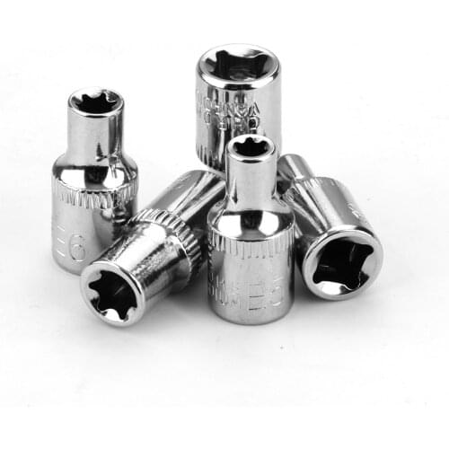 5pcs 1/4" drive E4 E5 E6 E7 E8 e type torx star bit socket set hand repair tools