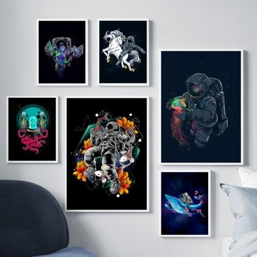 Wall Art Canvas Painting Nordic Posters and Prints Wall Pictures for Living Room Art Print Decor Astronaut Spaceman Space Travel