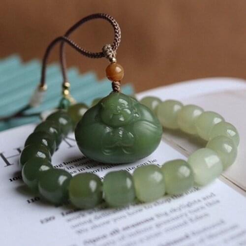 Natural Hetian jade Sapphire DIY Maitreya lock Pendant Jade Jewelry Bracelet Gradient bead pendant Fashion accessories