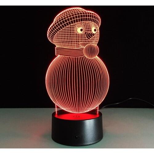 Novelty 3D Lovely Snowman Night Light Atmosphere Mood 7 Color Gradient Lamp Child Kids Christmas New Year Party Birthday Gift