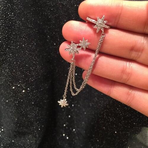 New S925 Delicate Cubic Zirconia Star Earrings Fashion Women Jewelry White Gold Color Crystal Ear Clip Earrings with Clips