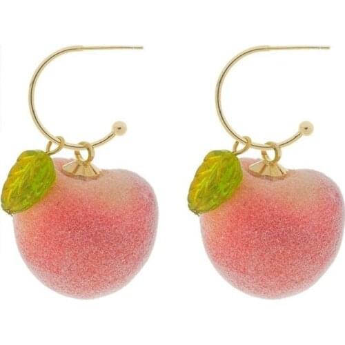 New Sweety Lovely Style Funny Simulated Peach Fruit Earrings Girls Cute Earrings Trendy Party Gifts Boucle D'oreille Pendientes