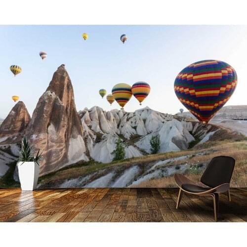 Papel de parede Colorful hot air balloon on top of the mountain landscape 3d wallpaper mural,living room tv bedroom home decor