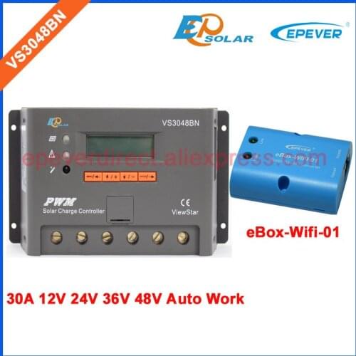 Pwm VS3048BN 12V/24V/36V/48V auto work EPEVER Solar panels regulator Wifi eBOX controller 30A 30amps lcd display power bank