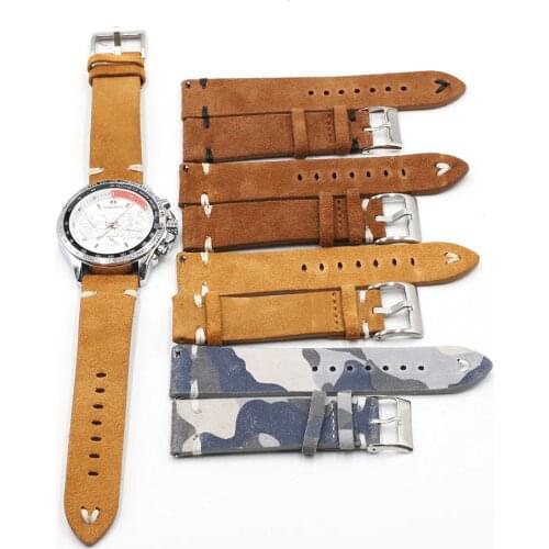 Retro Camouflage Suede Leather Watch Band Strap 18mm 20mm 22mm 24mm for Men Women Watch Belt Accessories Wrist Watch Bracelet