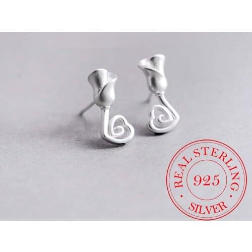 925 Sterling Silver Rose Flower Stud Earrings For Women Girls Wedding Gift Pendientes Mujer Female Pendientes Brincos