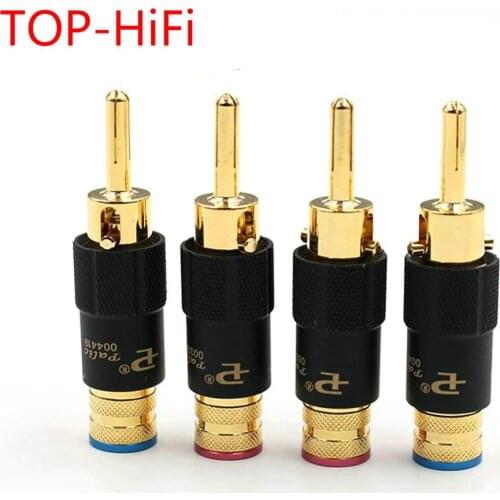 TOP-HiFi 4pcs 24K gold Plated/Rhodium Plated Audio Banana Speaker Plug Screw Lock 10mm Cable Wire Connector