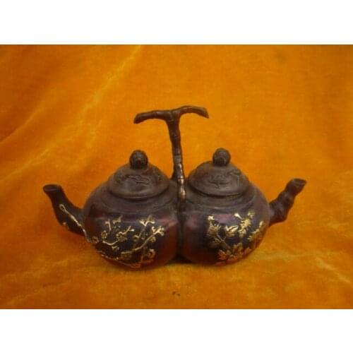 Wonderful Old Qing Dynasty Copper Golden teapot,Plum blossom, orchid, bamboo, chrysanthemum,best Decoration,Free Shipping